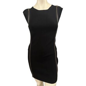 Bebe Women Bandage Cold Shoulder Gold-Tone Zipper Bodycon Mini Dress Black Large